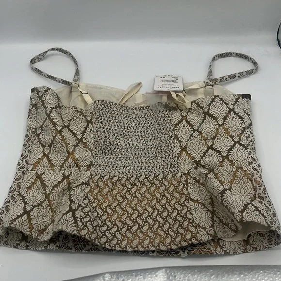 FREE PEOPLE NWT Corset Top Metallic Jacquard, Bronze Bead accents - Picture 7 of 9